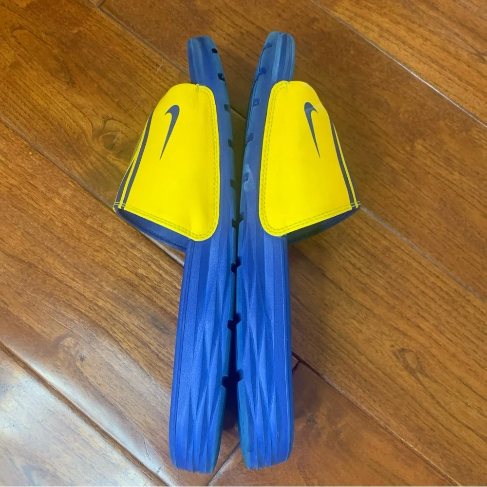 Nike Blue Yellow Golden State Warriors Benassi Solarsoft NBA Slides Mens Size 9